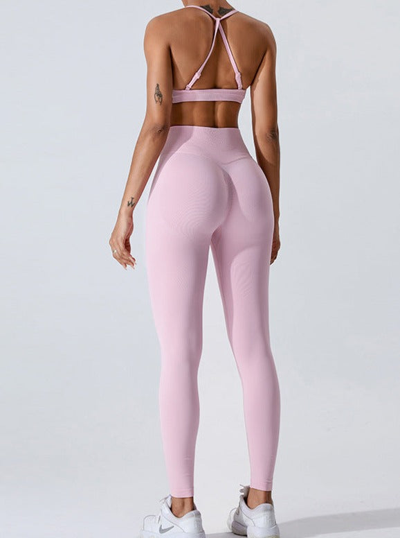 Pantalon de sport taille haute de couleur unie rehaussant le ventre 