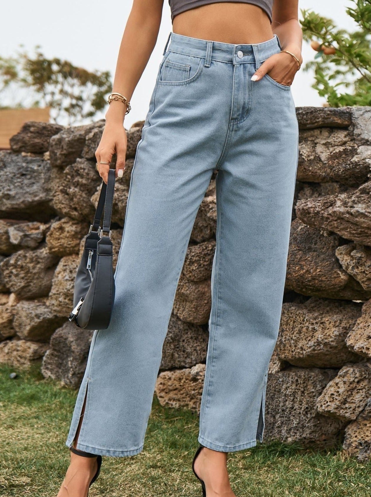 Pantalon en jean décontracté taille haute