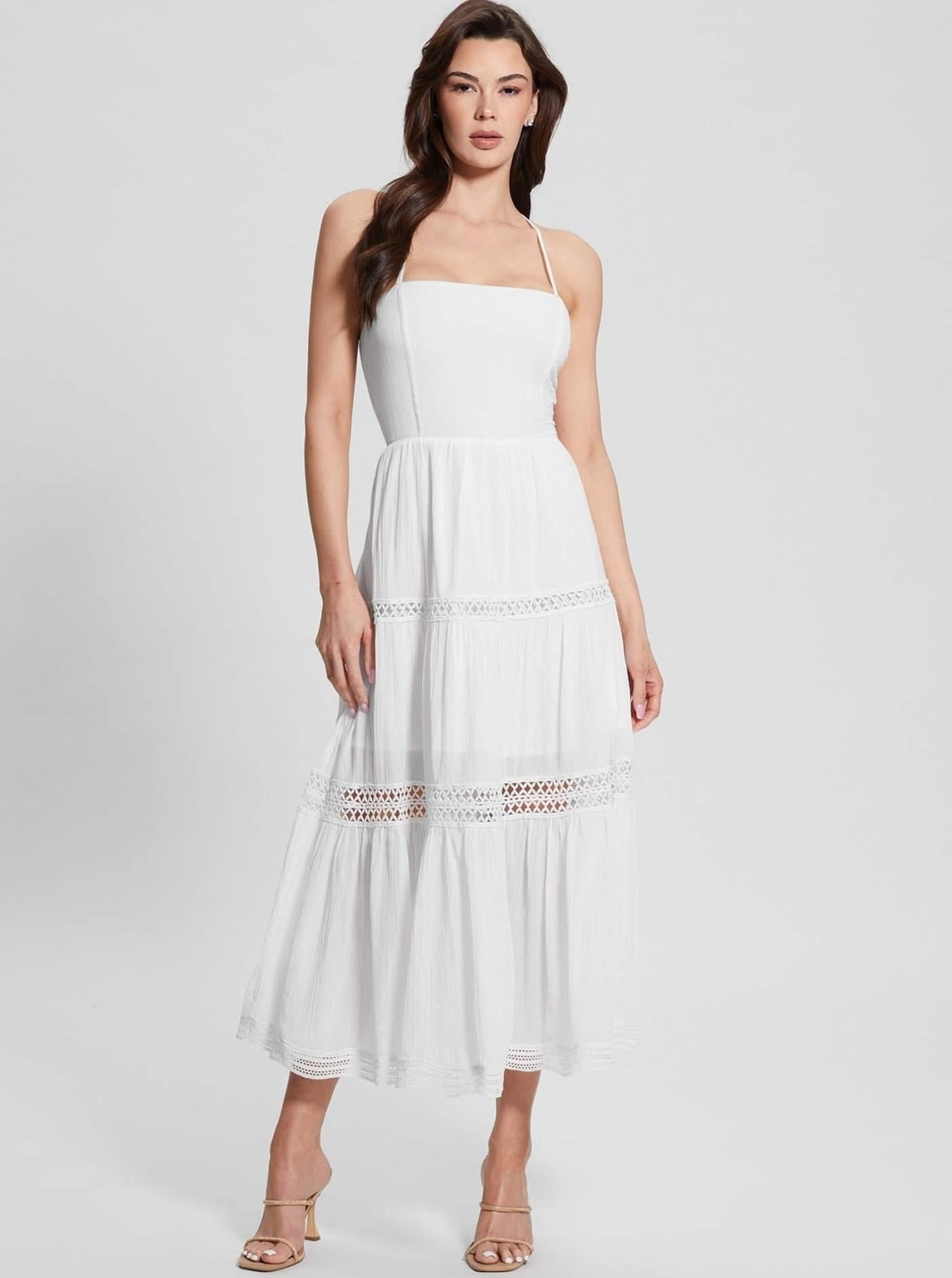 Robe longue blanche élégante sans manches dos nu 