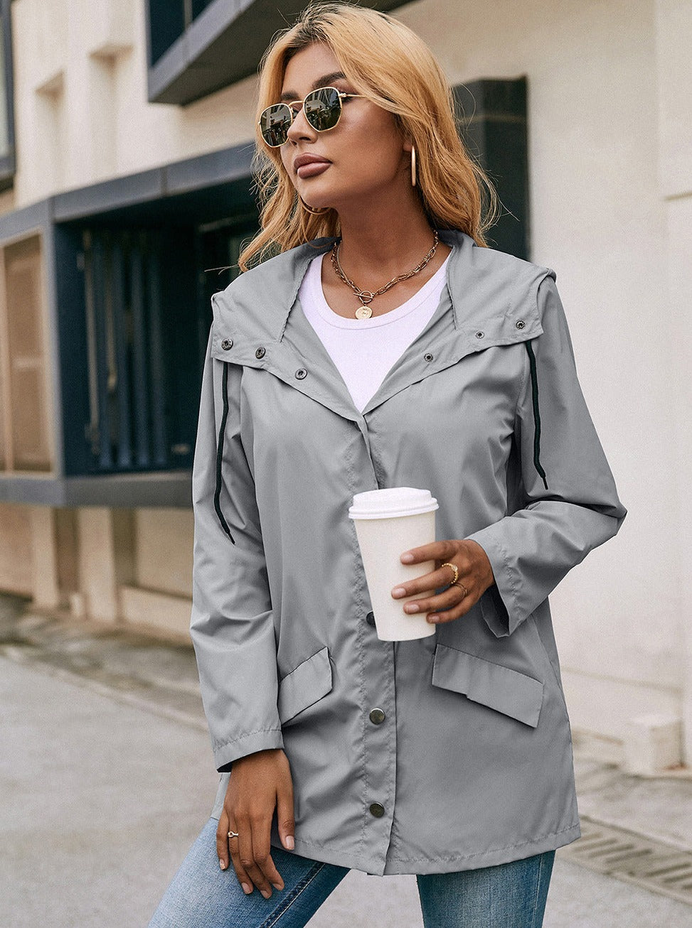 Veste à capuche boutonnée décontractée