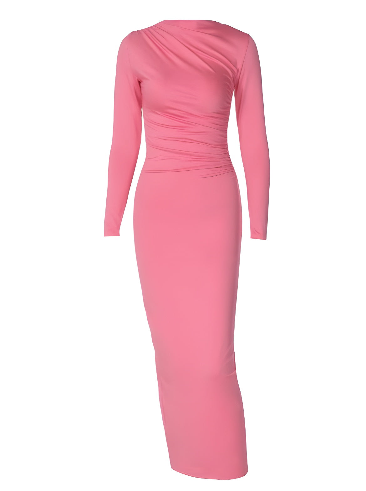 Robe longue plissée à manches longues et coupe slim de couleur unie 