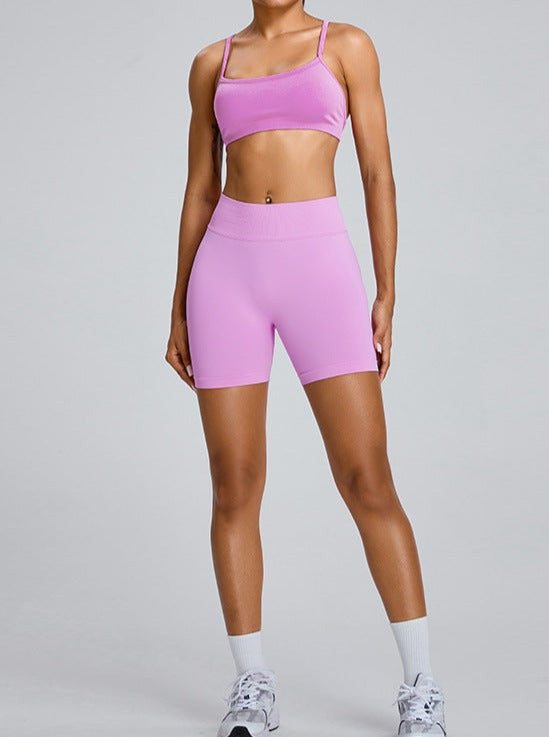 Short de sport taille haute sans couture rose rehaussant les fesses 