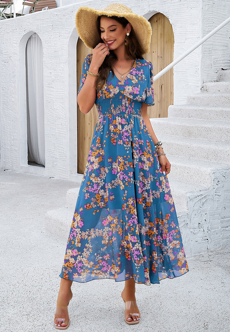 Robe d'été à imprimé floral et col en V 