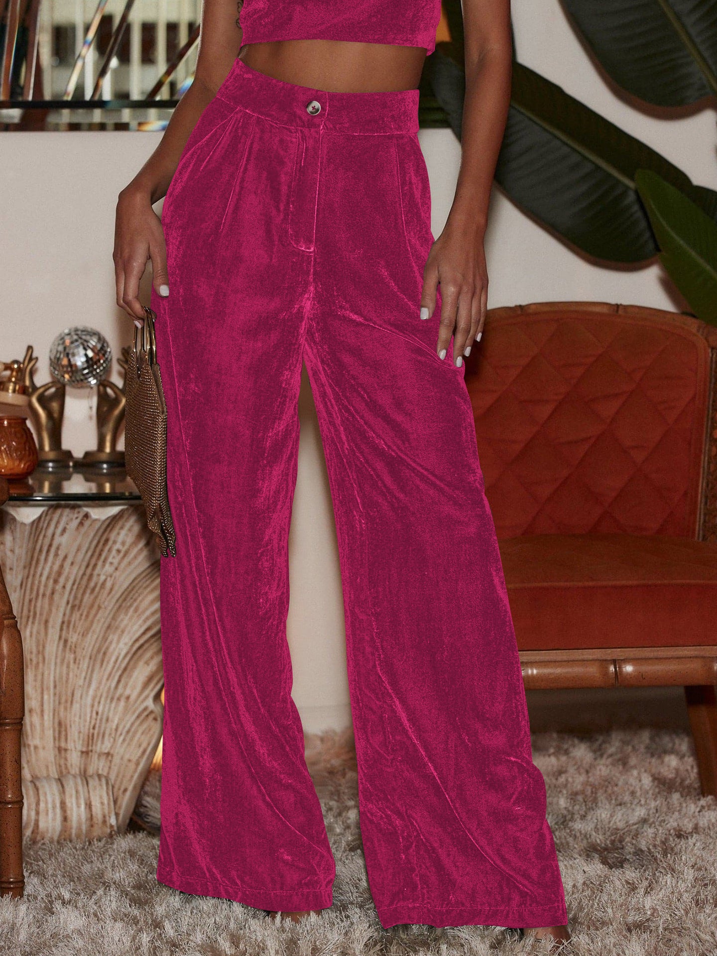 Pantalon en velours taille haute luxueux