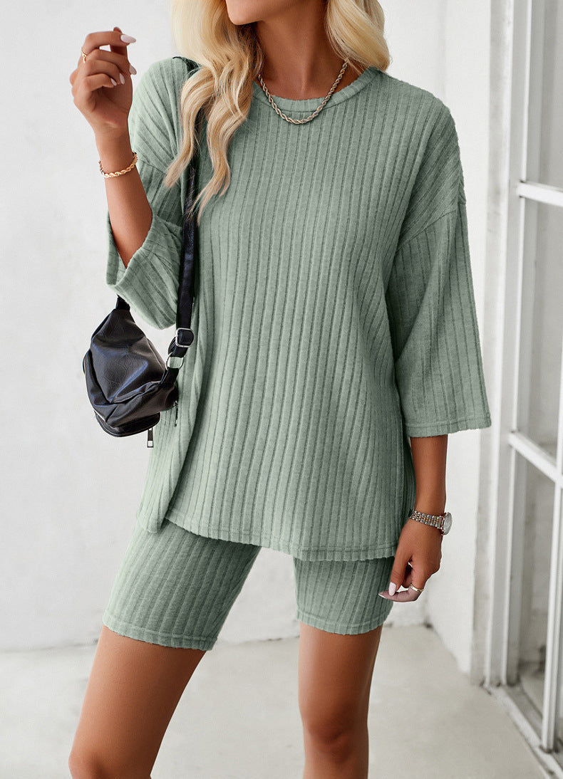 Ensemble chemise et short en tricot vert à manches longues 