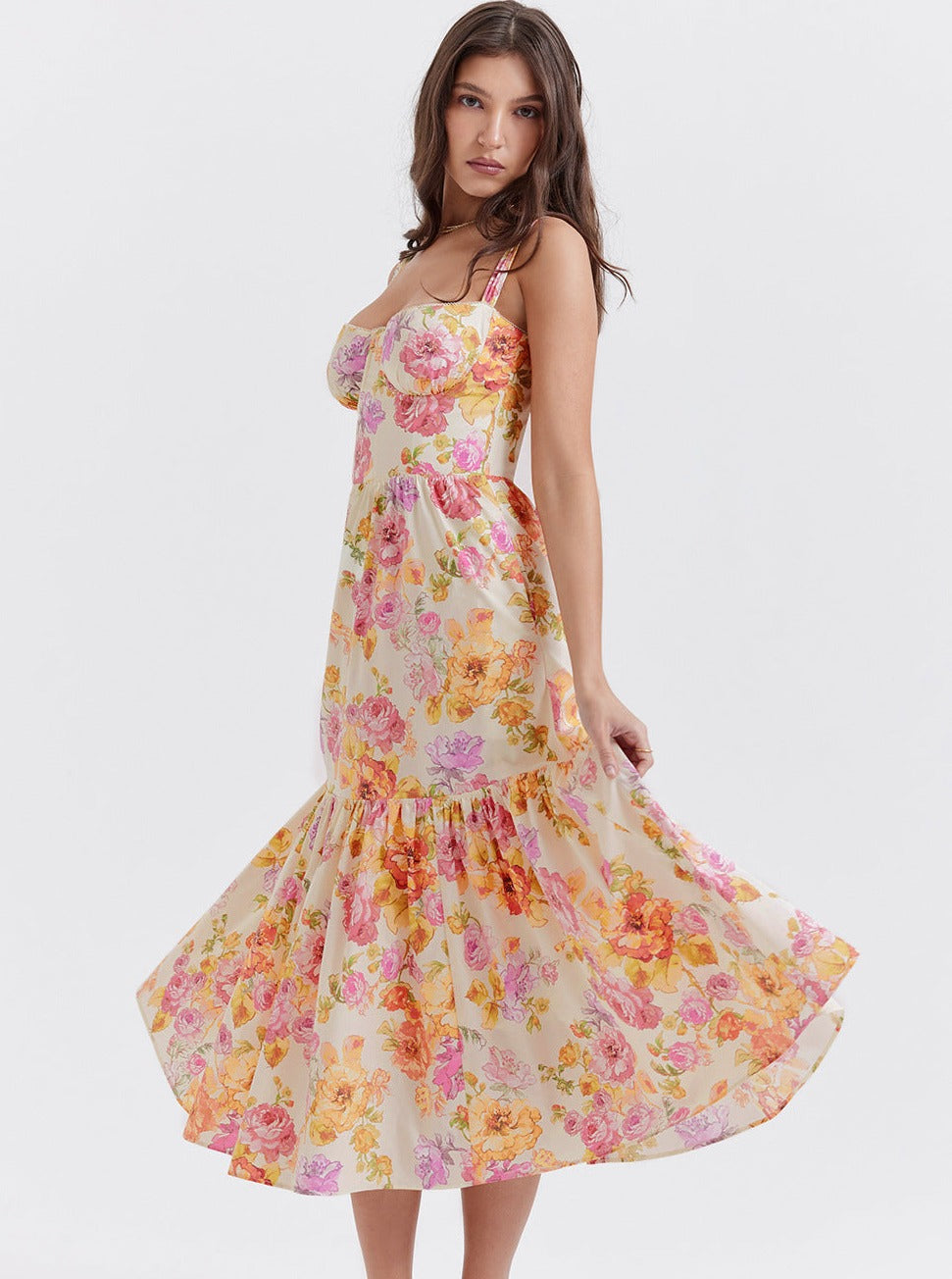 Robe bustier plissée à imprimé floral 