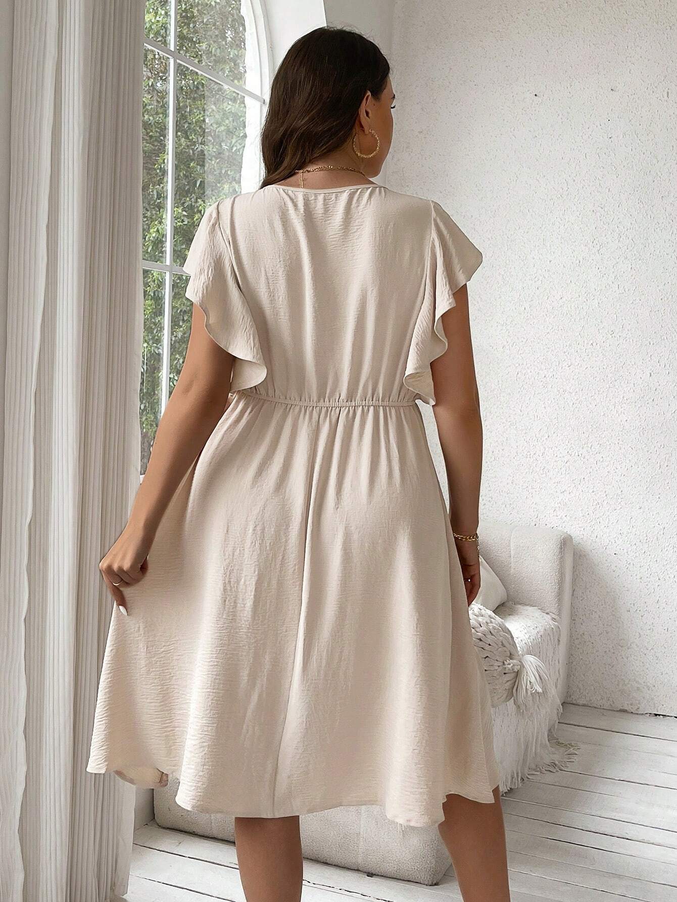 Robe d'été boutonnée à col en V grande taille 