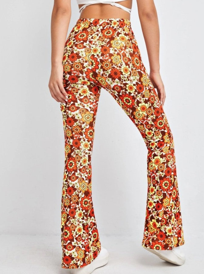 Pantalon sexy taille haute à imprimé floral 