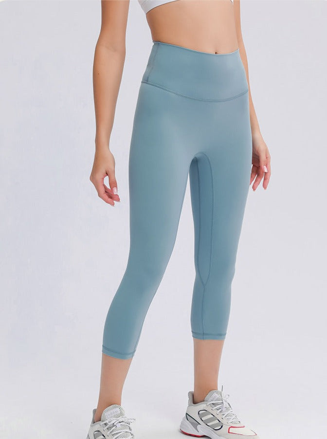 Pantalon de yoga extensible taille haute bleu poudre