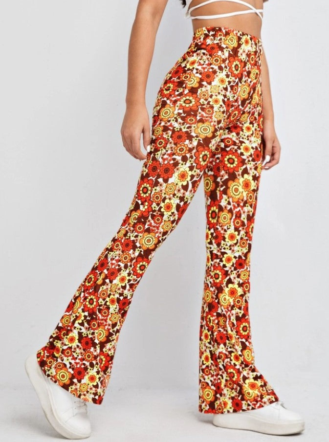 Pantalon sexy taille haute à imprimé floral 