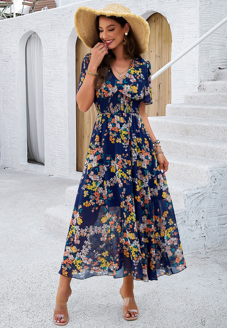 Robe d'été à imprimé floral et col en V 