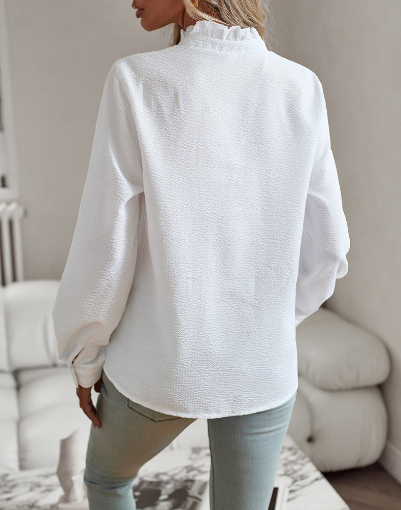 White Lace Collared Long Sleeve Shirt