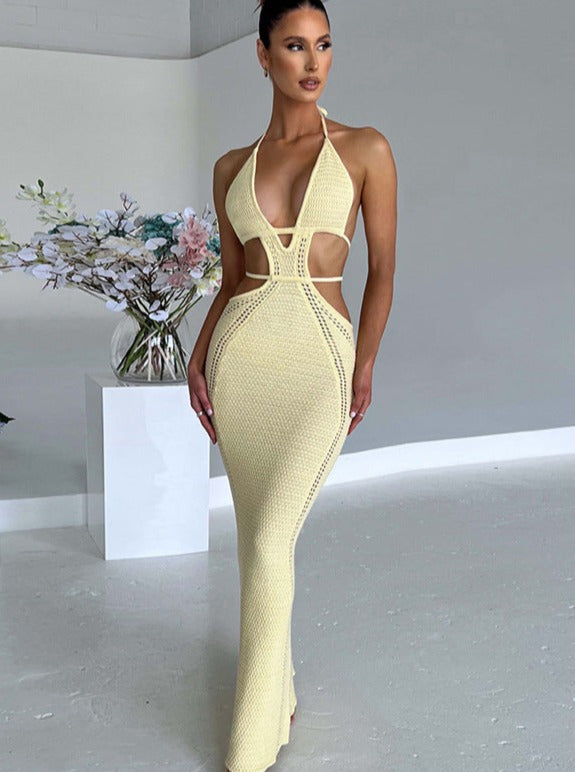 Häkeldress, Sexy Strickkleid mit Cut-Outs, Elegantes Maxikleid