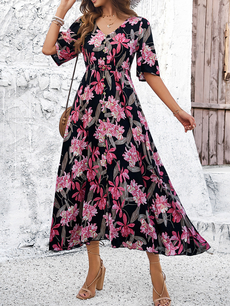 Robe trapèze ample à imprimé floral noir