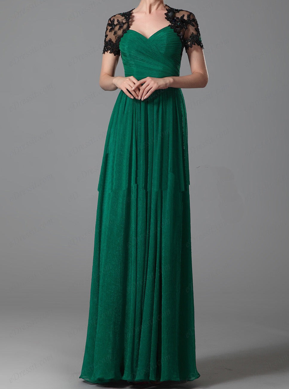 Robe de soirée plissée verte élégante 