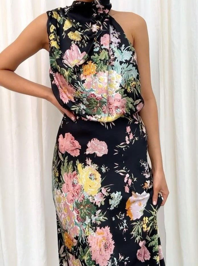 Robe d'été en satin fleuri pour soirée 