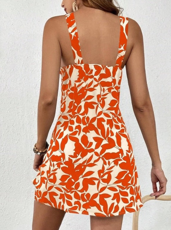 Robe sexy à imprimé tropical et col licou 