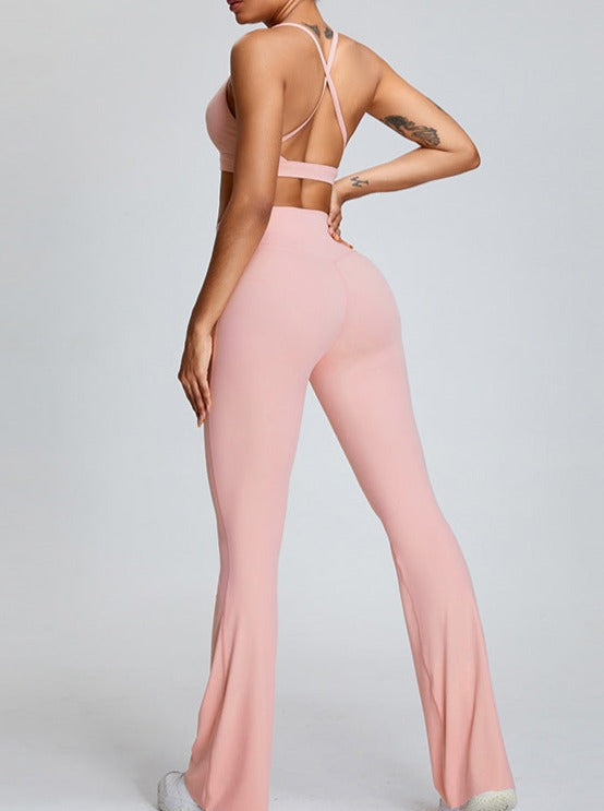 Pantalon de yoga taille haute rose avec contrôle du ventre 