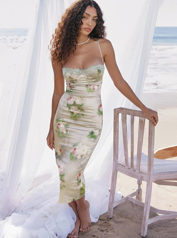 Robe corset à imprimé floral vert 