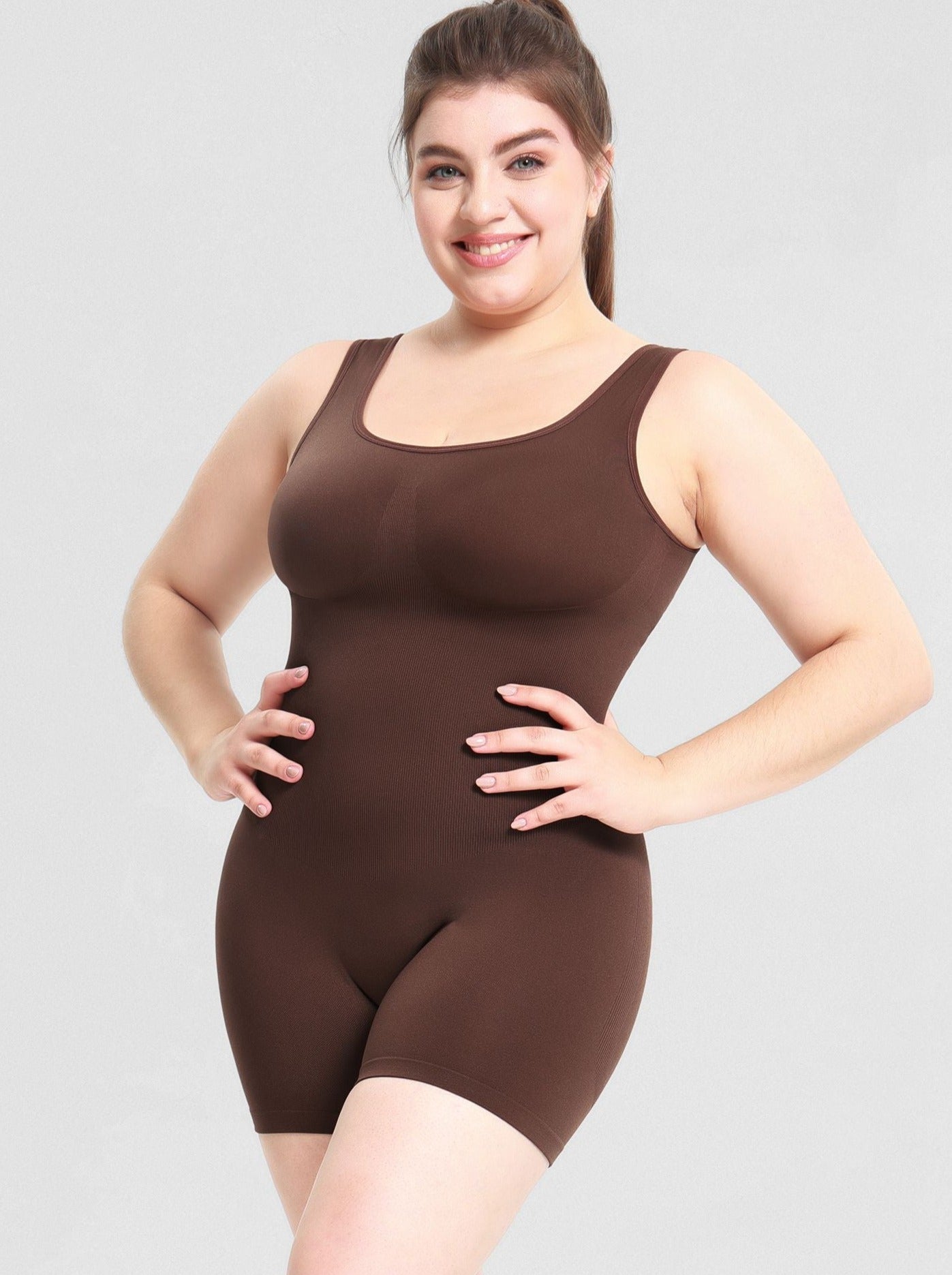 Combinaison-pantalon gainante marron grande taille 