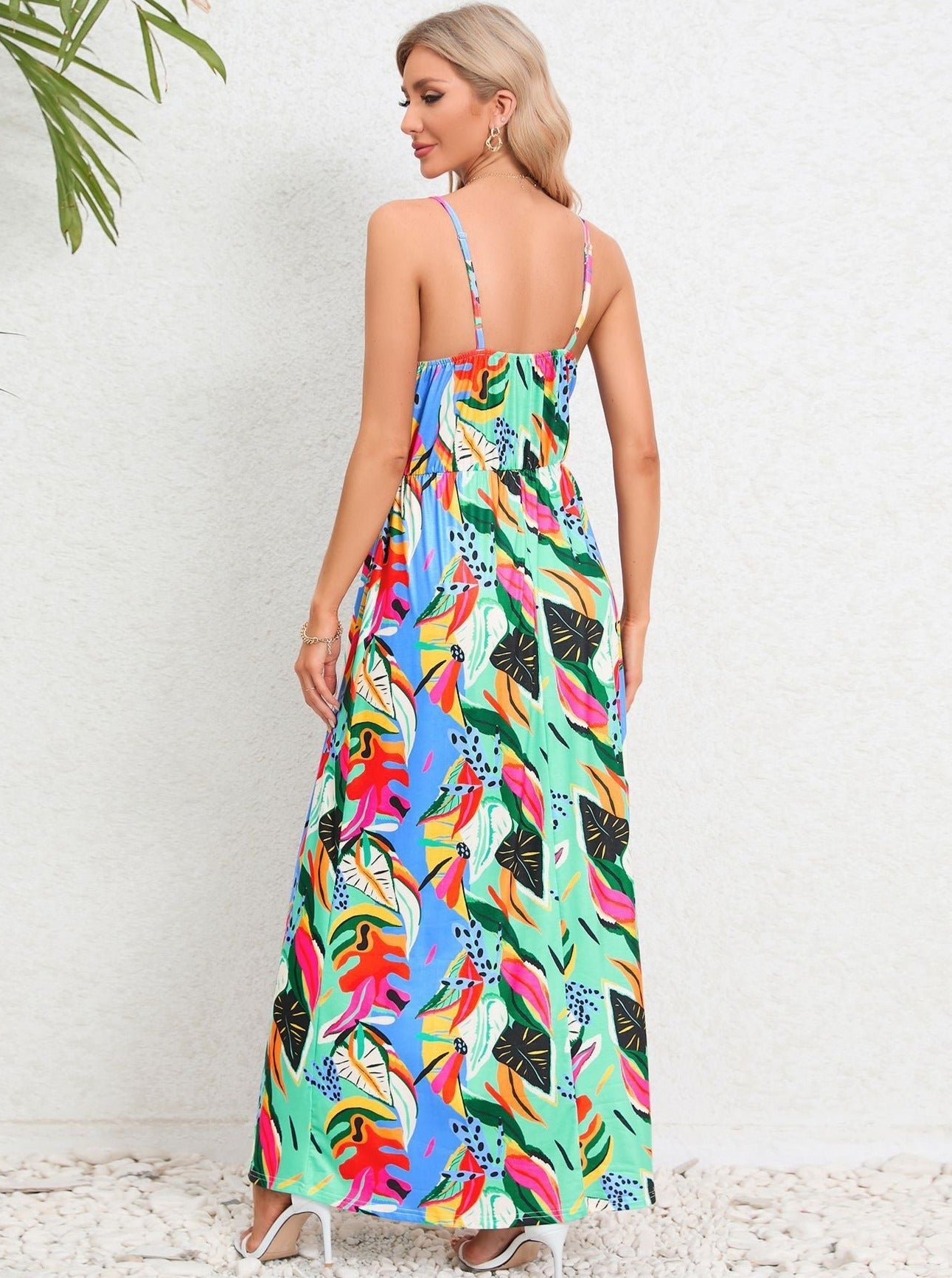 Robe longue à imprimé tropical multicolore 