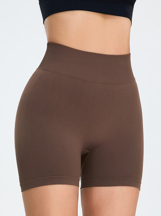 Short de sport taille haute sans couture marron rehaussant les fesses 