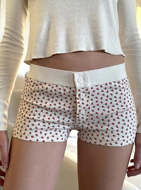 Short boutonné imprimé fraise blanche 