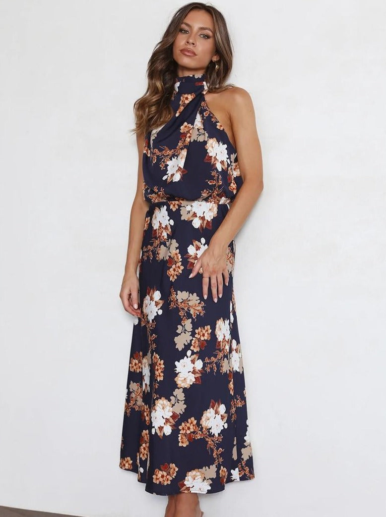 Robe d'été en satin fleuri pour soirée 