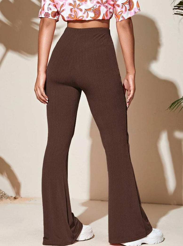 Pantalon extensible à jambe évasée marron chocolat