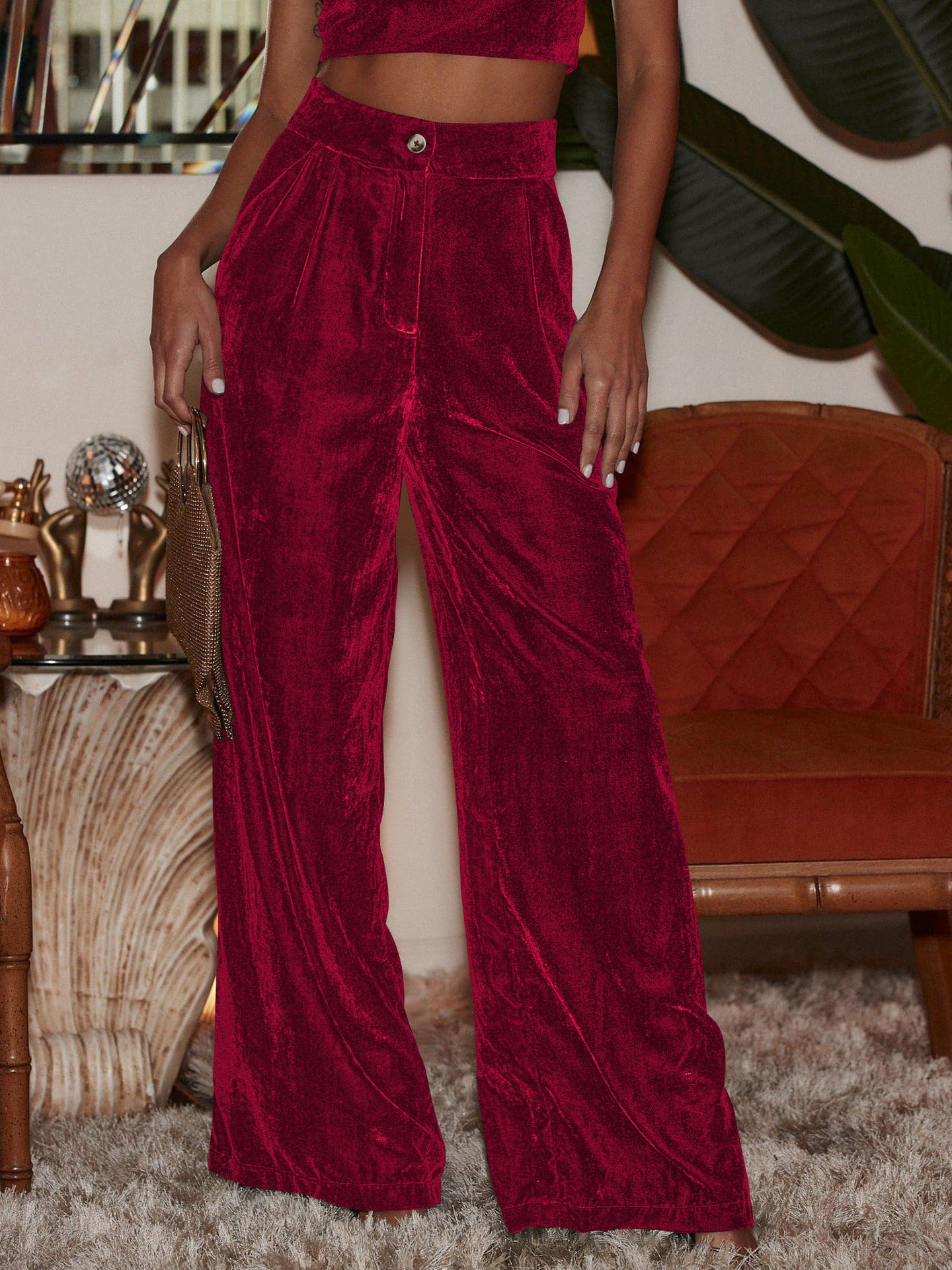 Pantalon en velours taille haute luxueux