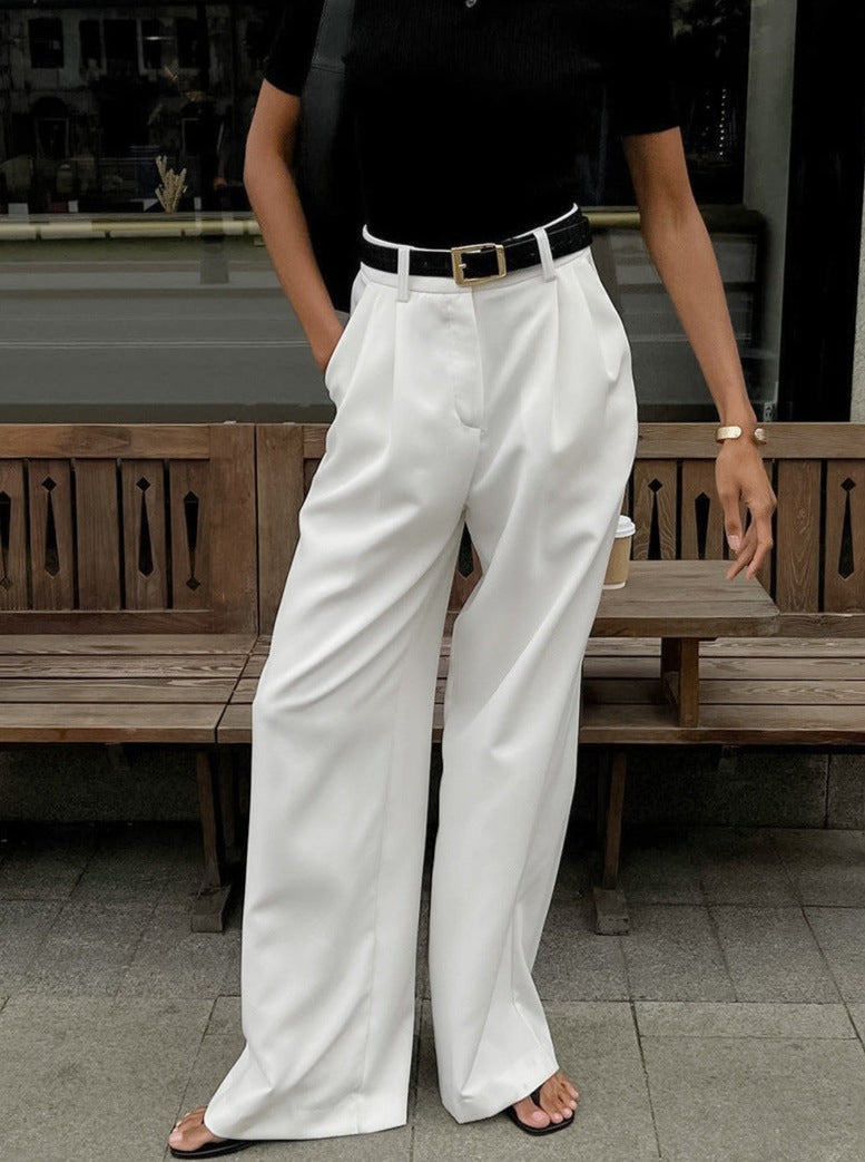 Pantalon large taille haute blanc 