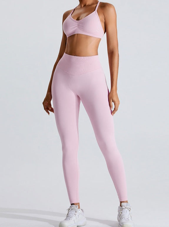 Pantalon de sport taille haute de couleur unie rehaussant le ventre 