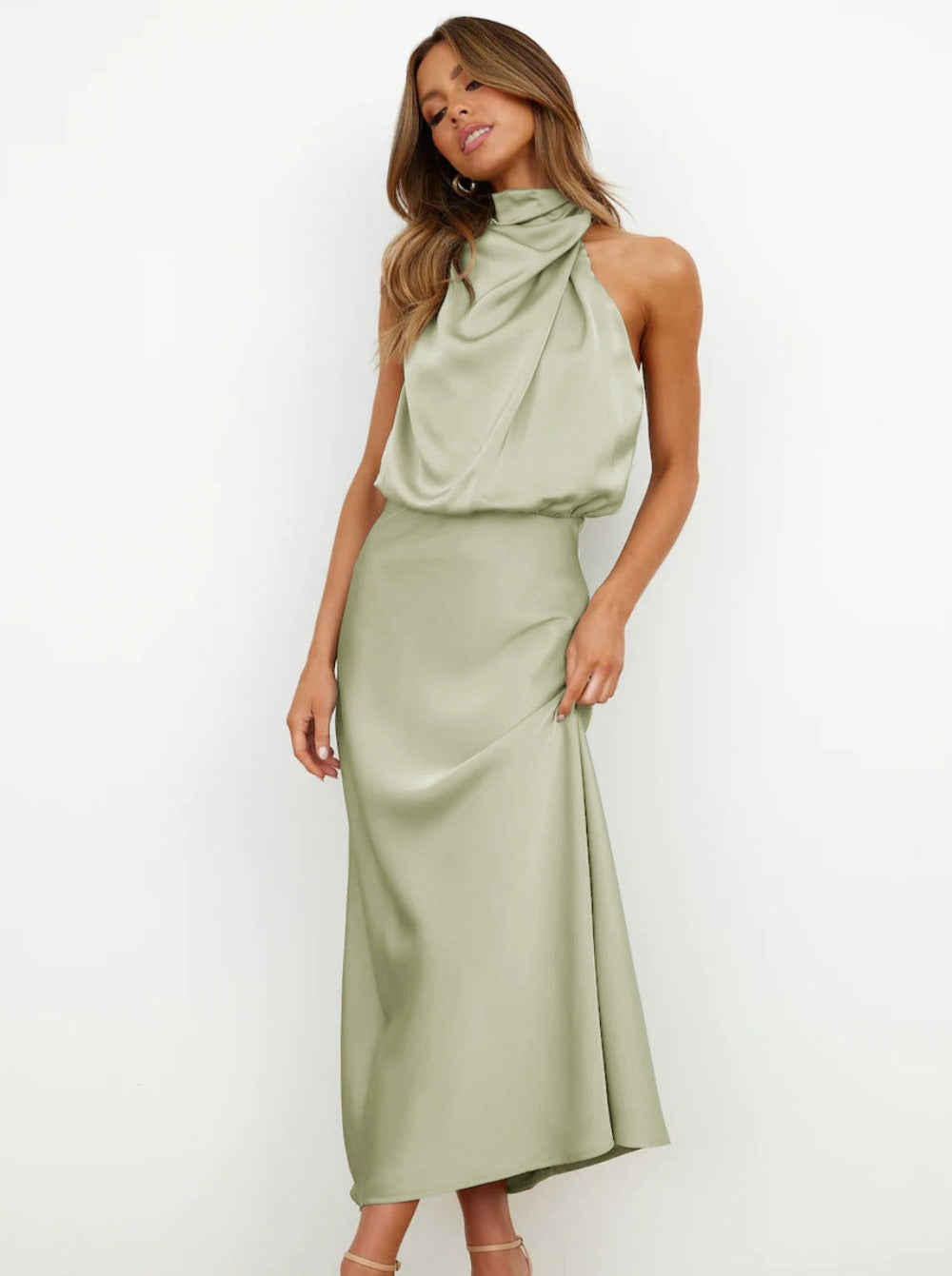 Robe élégante à col licou vert clair 