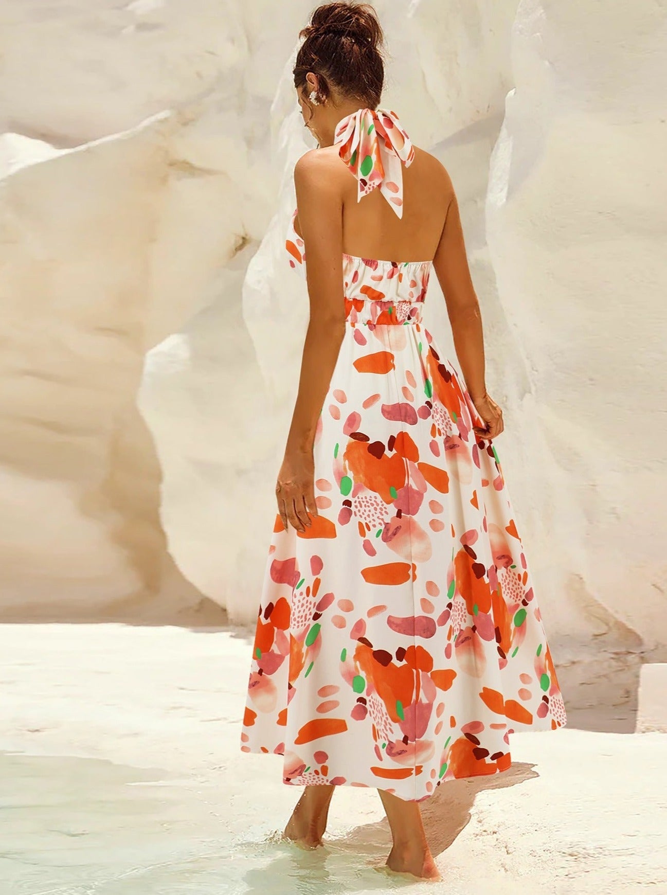 Robe d'été élégante sans manches à imprimé tropical 