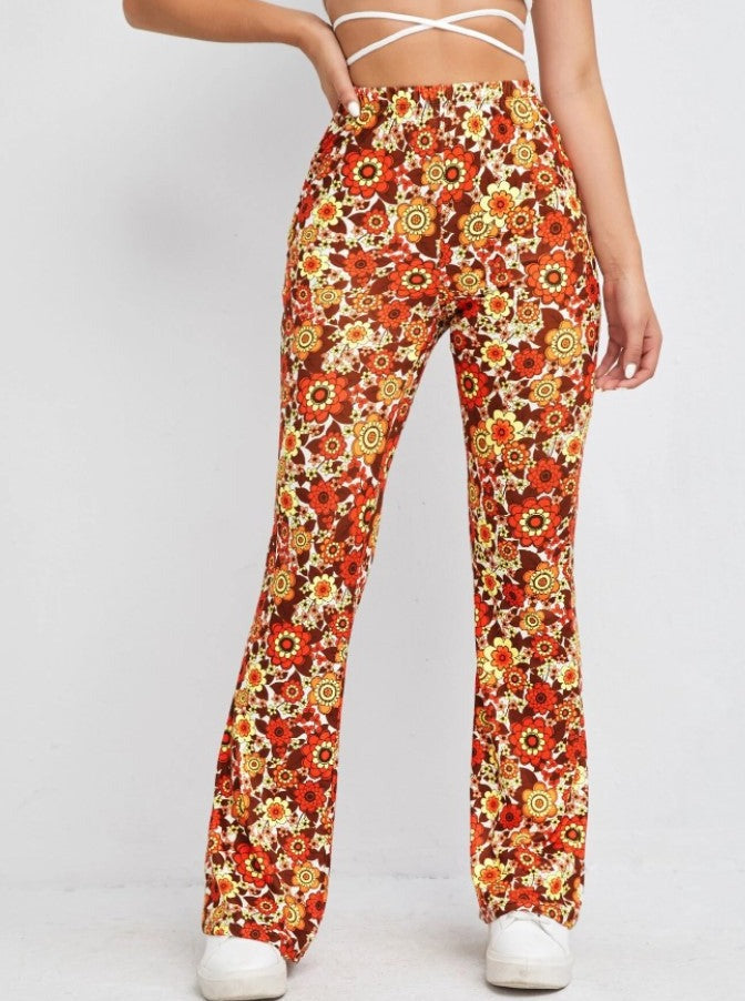 Pantalon sexy taille haute à imprimé floral 