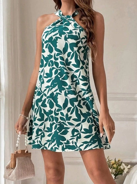 Robe sexy à imprimé tropical et col licou 