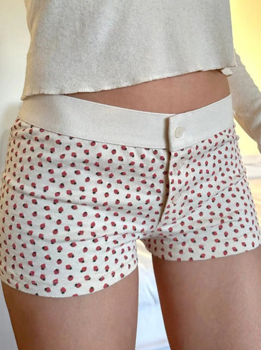 Short boutonné imprimé fraise blanche 