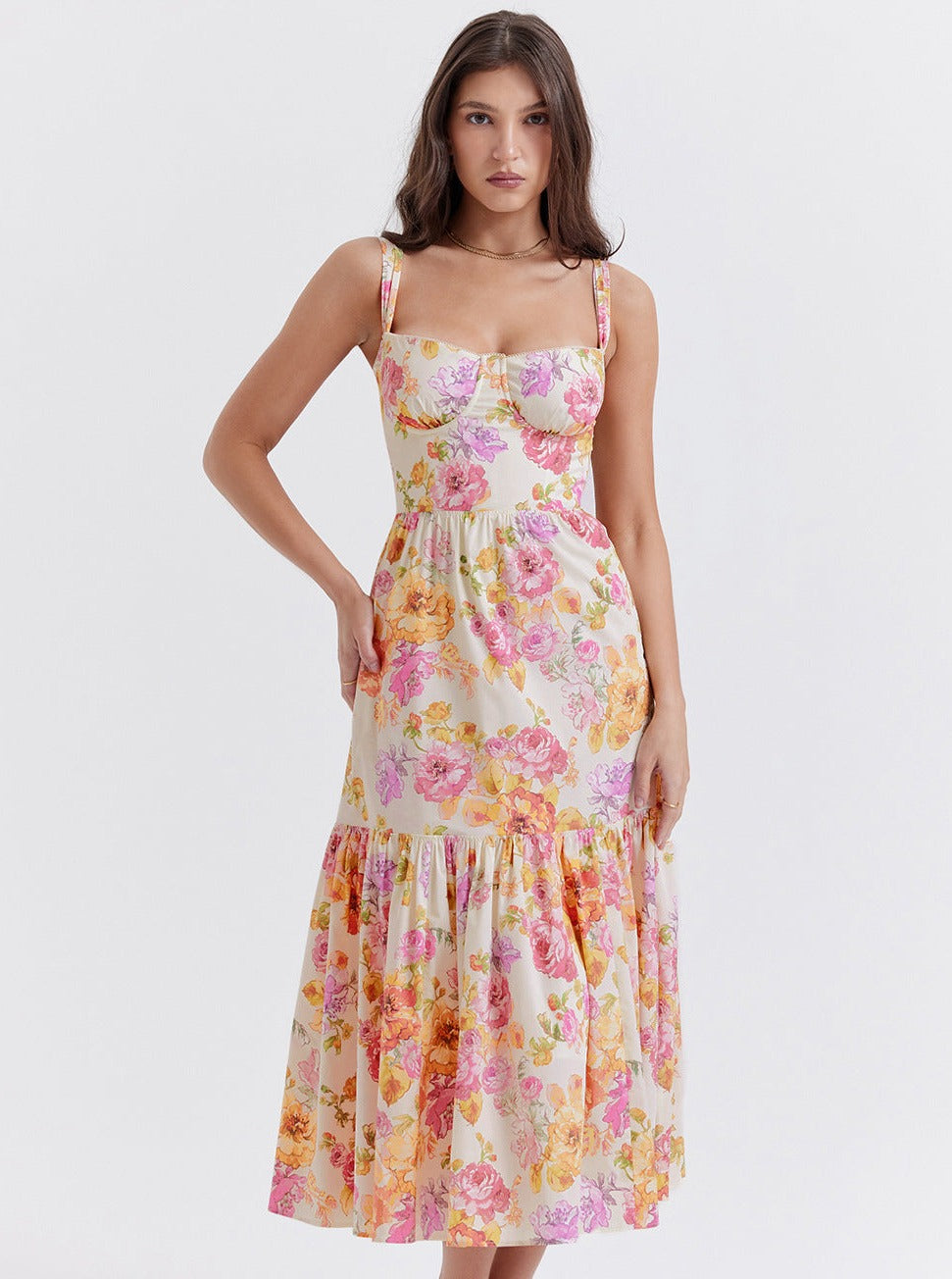 Robe bustier plissée à imprimé floral 