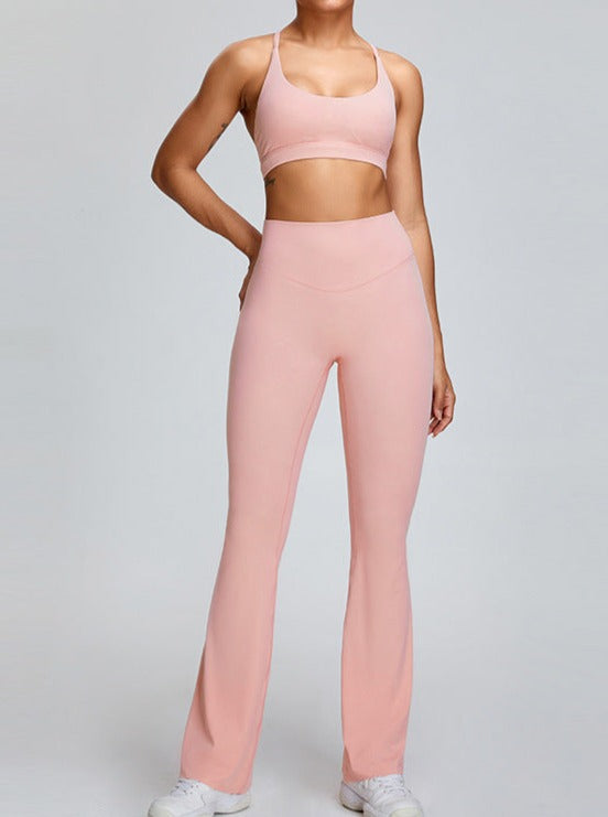 Pantalon de yoga taille haute rose avec contrôle du ventre 