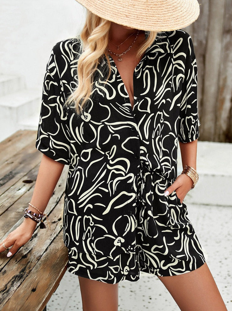 Classy Buttoned Printed Shirt and Short Set