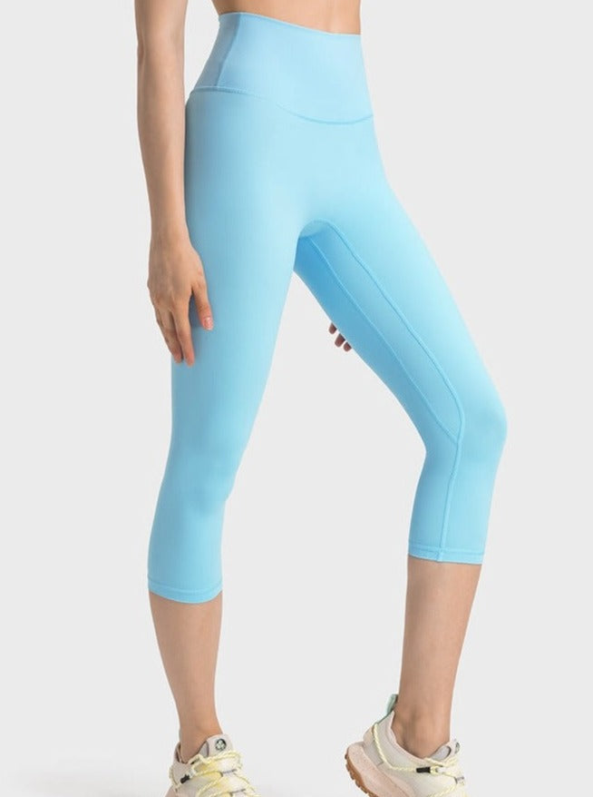 Pantalon de yoga extensible taille haute bleu clair