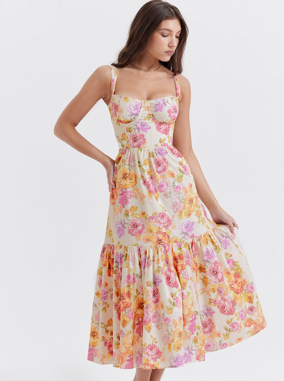 Robe bustier plissée à imprimé floral 