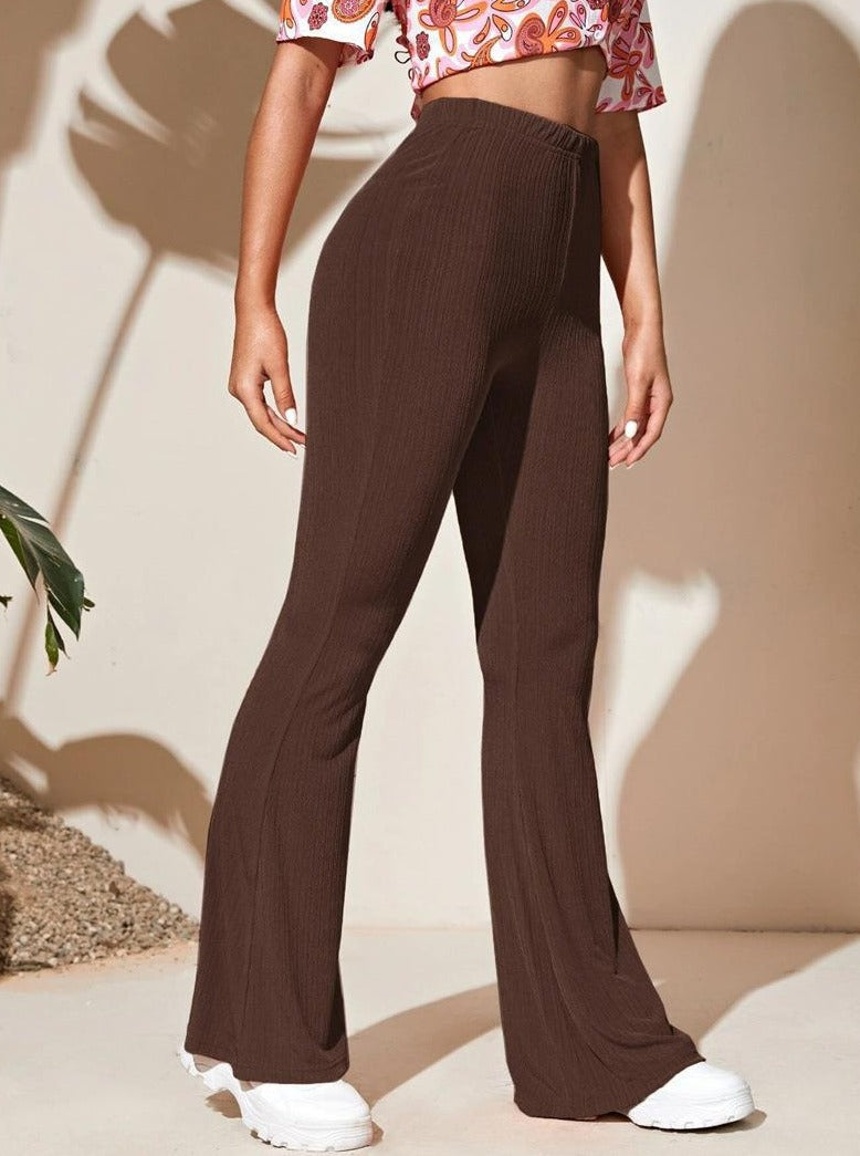 Pantalon extensible à jambe évasée marron chocolat