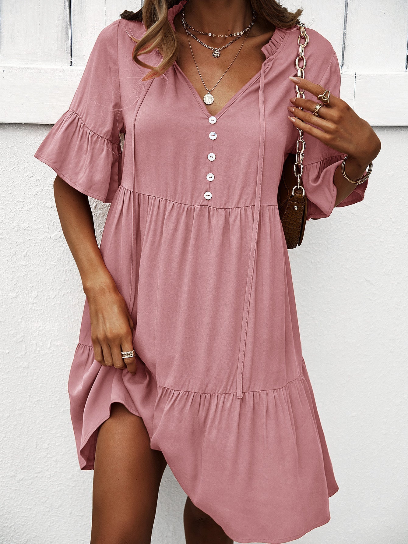 Robe trapèze rose à plusieurs étages