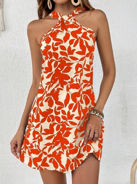 Robe sexy à imprimé tropical et col licou 