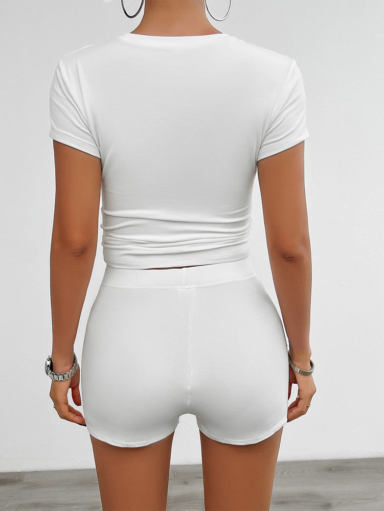 Ensemble chemise blanche décontractée slim unie et short 