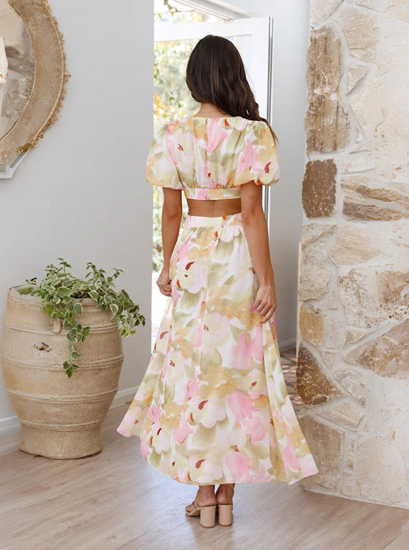 Robe élégante à dos nu et à imprimé floral