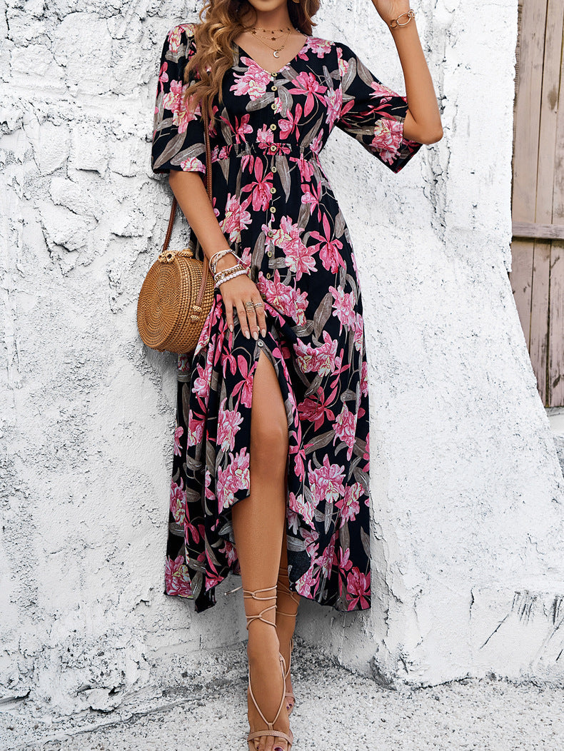 Robe trapèze ample à imprimé floral noir