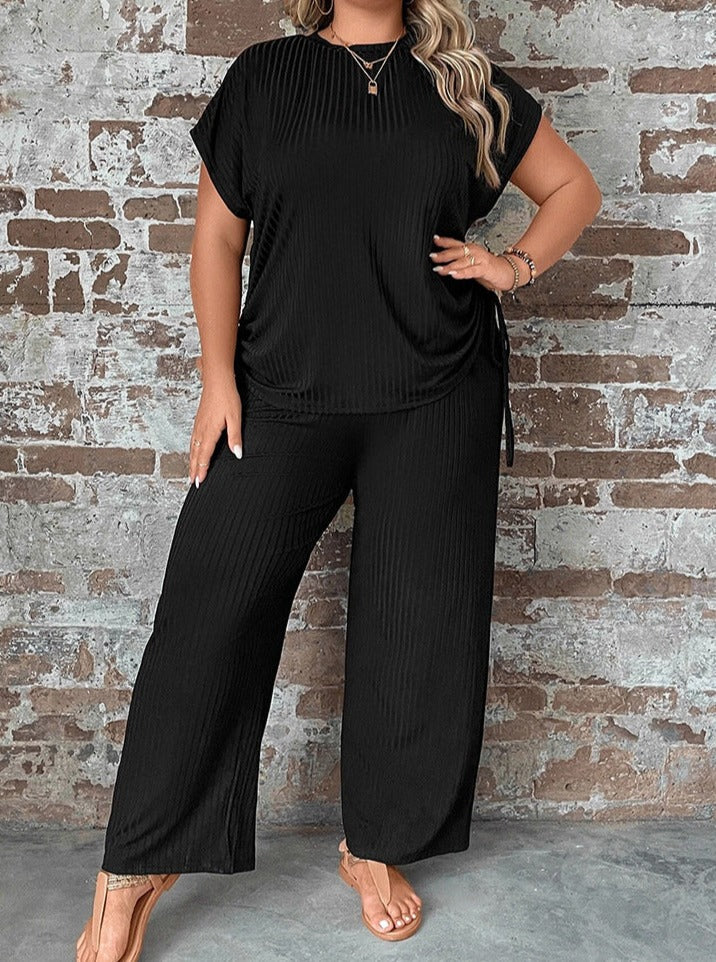 Pantalon large sexy à manches courtes et taille plus en deux pièces 