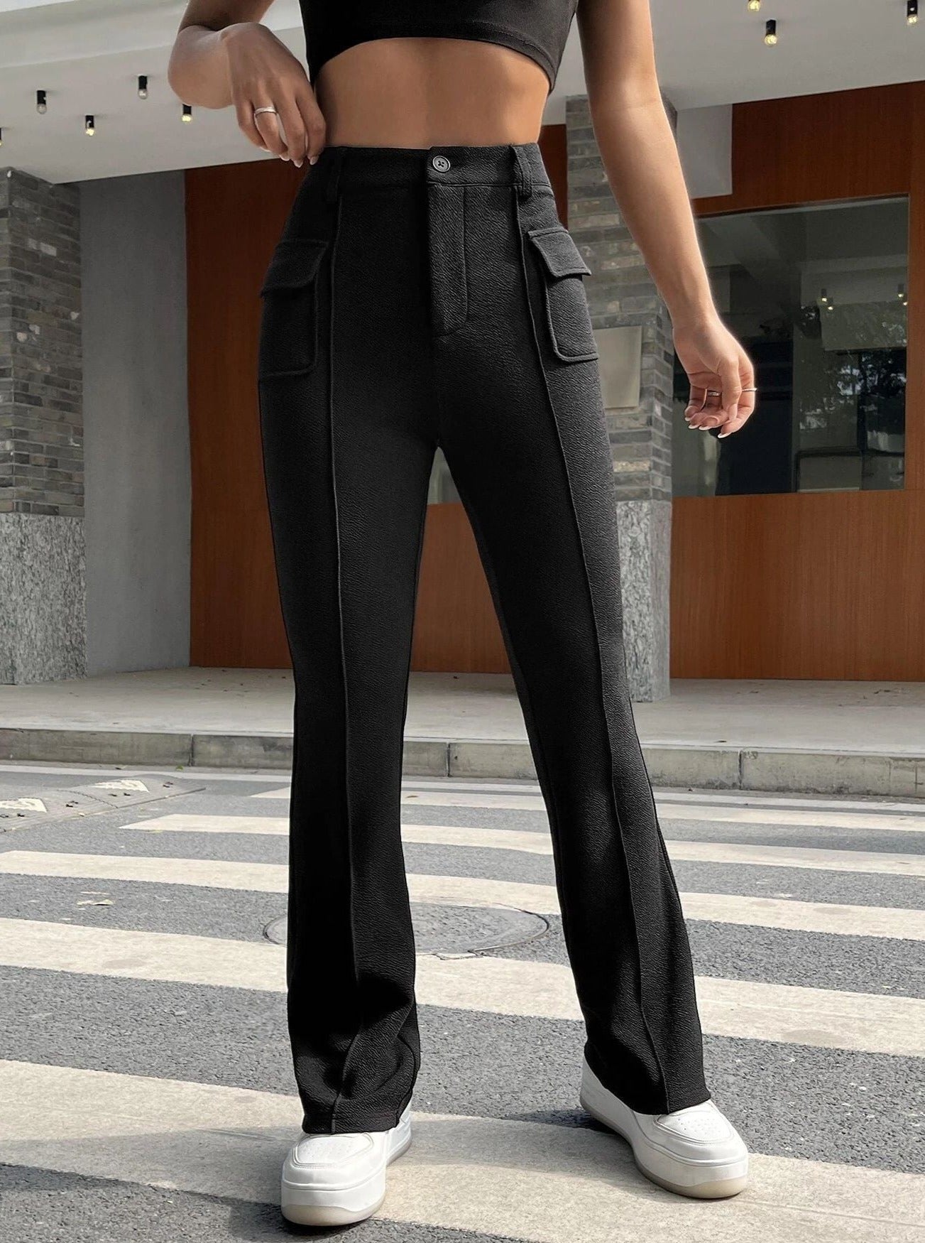 Pantalon évasé élastique taille haute